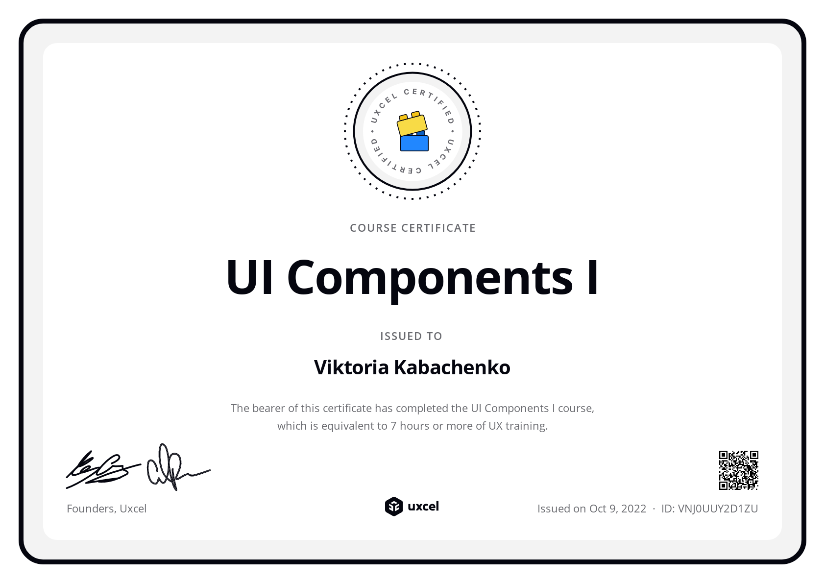 Viktoria Kabachenko's certificate